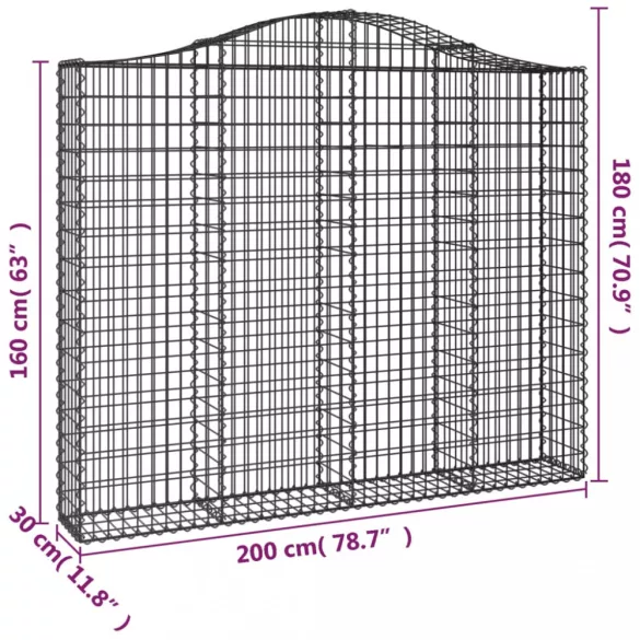 3 db íves horganyzott vas gabion kosár 200x30x160/180 cm