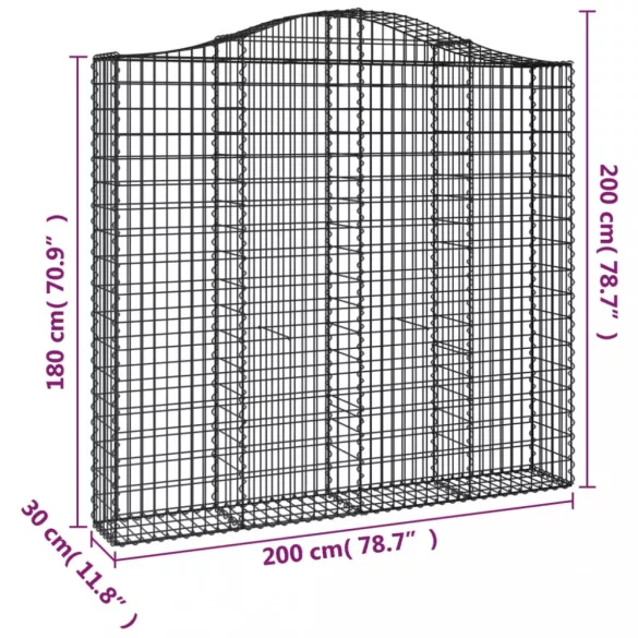 3 db íves horganyzott vas gabion kosár 200x30x180/200 cm