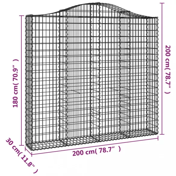 4 db íves horganyzott vas gabion kosár 200x30x180/200 cm