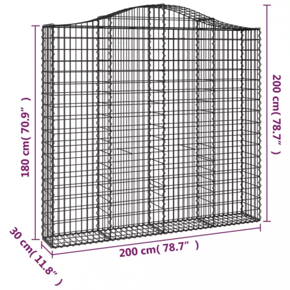 9 db íves horganyzott vas gabion kosár 200x30x180/200 cm