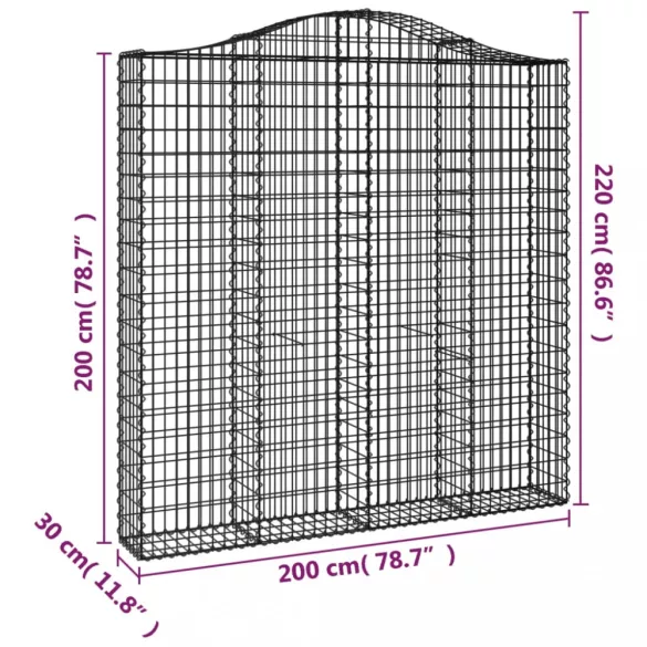 3 db íves horganyzott vas gabion kosár 200 x 30 x 200/220 cm