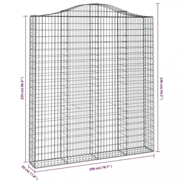 2 db íves horganyzott vas gabion kosár 200x30x220/240 cm