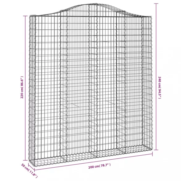 3 db íves horganyzott vas gabion kosár 200x30x220/240 cm