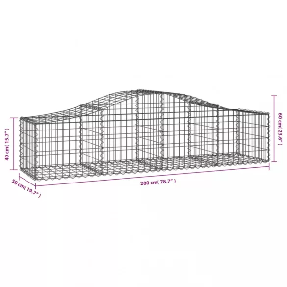 10 db íves horganyzott vas gabion kosár 200x50x40/60 cm