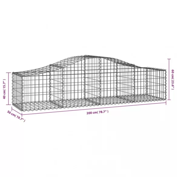 25 db íves horganyzott vas gabion kosár 200x50x40/60 cm
