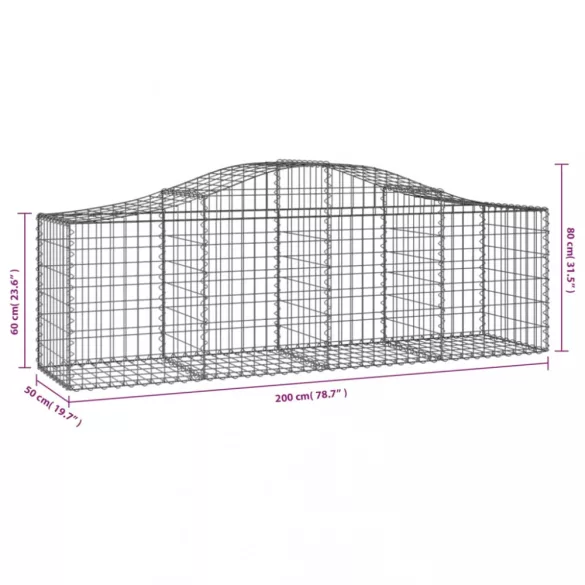 7 db íves horganyzott vas gabion kosár 200x50x60/80 cm