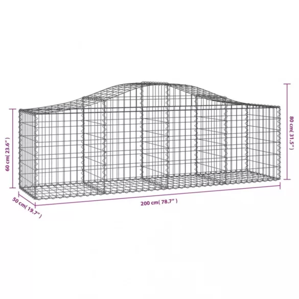 15 db íves horganyzott vas gabion kosár 200x50x60/80 cm