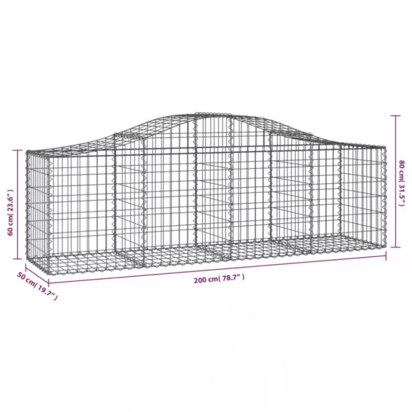 18 db íves horganyzott vas gabion kosár 200x50x60/80 cm