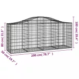 2 db íves horganyzott vas gabion kosár 200x50x80/100 cm