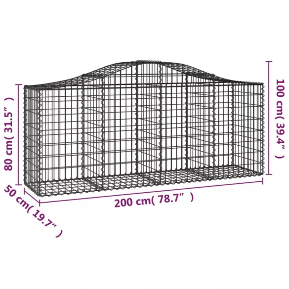 15 db íves horganyzott vas gabion kosár 200x50x80/100 cm