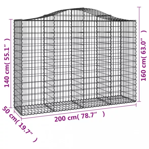 5 db íves horganyzott vas gabion kosár 200x50x140/160 cm