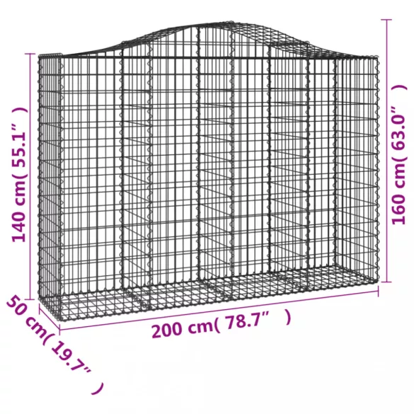 7 db íves horganyzott vas gabion kosár 200x50x140/160 cm