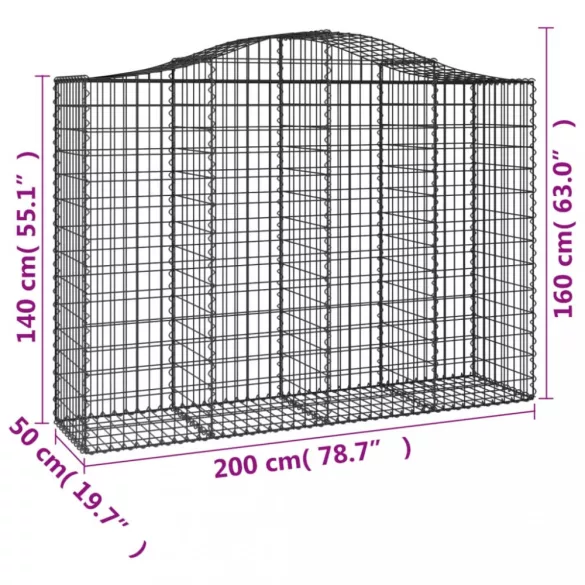 25 db íves horganyzott vas gabion kosár 200x50x140/160 cm