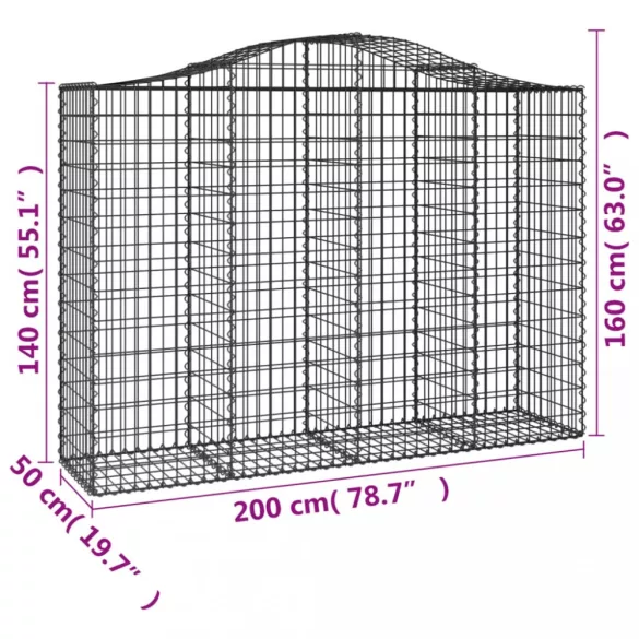 30 db íves horganyzott vas gabion kosár 200x50x140/160 cm