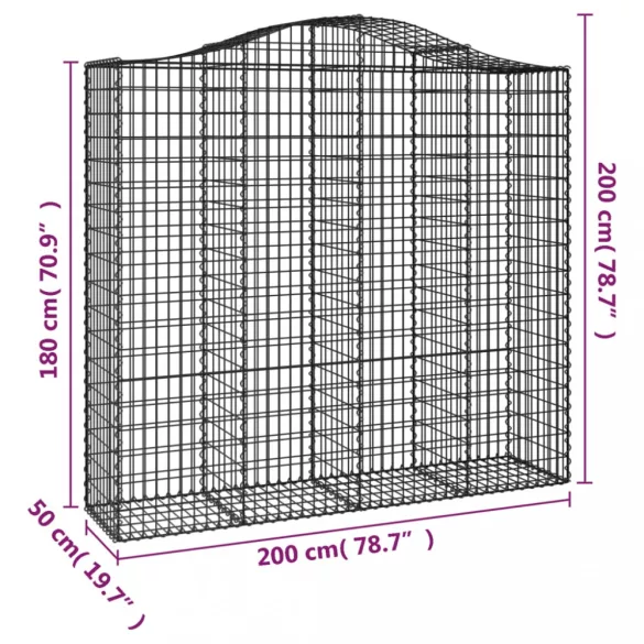 2 db íves horganyzott vas gabion kosár 200x50x180/200 cm