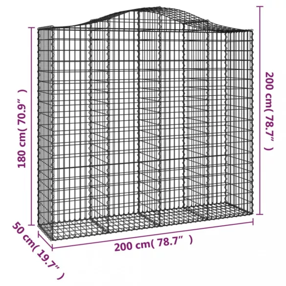 4 db íves horganyzott vas gabion kosár 200x50x180/200 cm