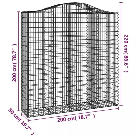 4 db íves horganyzott vas gabion kosár 200x50x200/220 cm