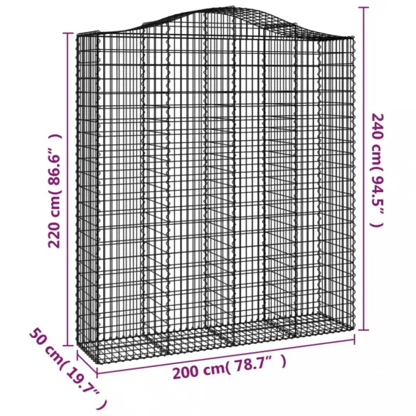 2 db íves horganyzott vas gabion kosár 200x50x220/240 cm