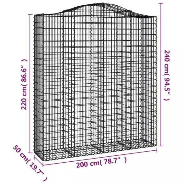 12 db íves horganyzott vas gabion kosár 200x50x220/240 cm
