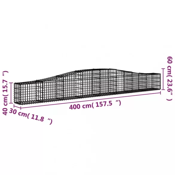 20 db íves horganyzott vas gabion kosár 400x30x40/60 cm