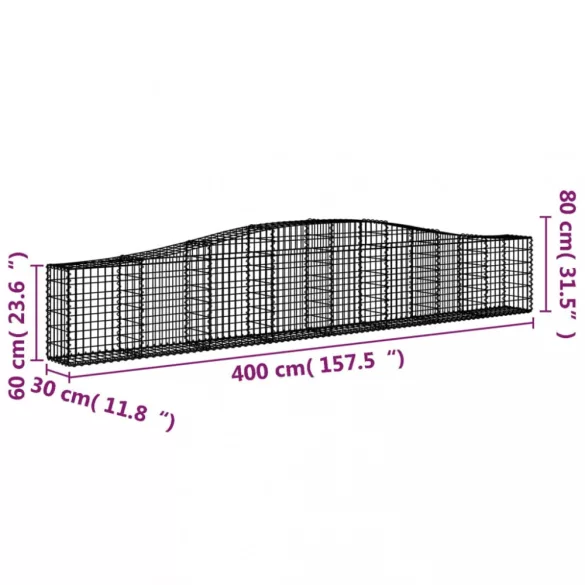 7 db íves horganyzott vas gabion kosár 400x30x60/80 cm