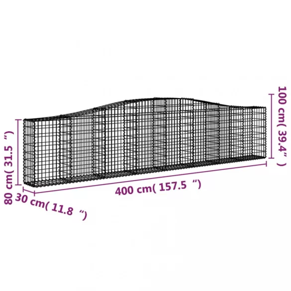 2 db íves horganyzott vas gabion kosár 400x30x80/100 cm