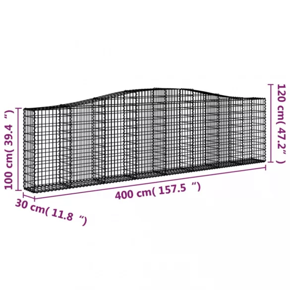 2 db íves horganyzott vas gabion kosár 400x30x100/120 cm