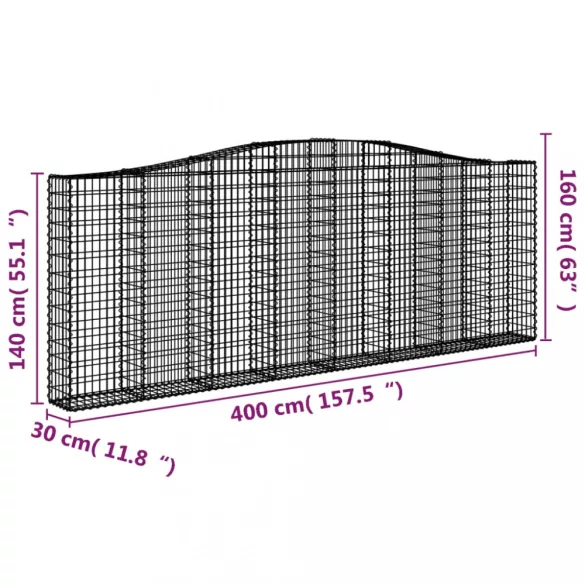 6 db íves horganyzott vas gabion kosár 400x30x140/160 cm