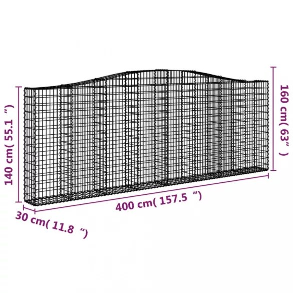 15 db íves horganyzott vas gabion kosár 400x30x140/160 cm