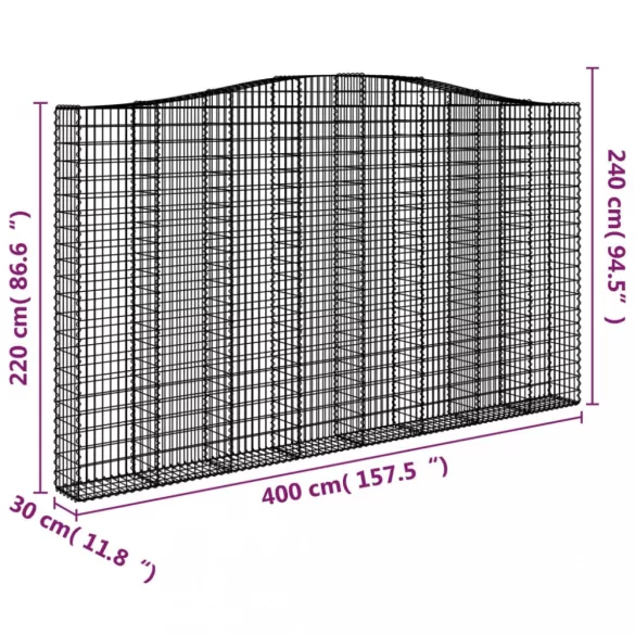 2 db íves horganyzott vas gabion kosár 400x30x220/240 cm