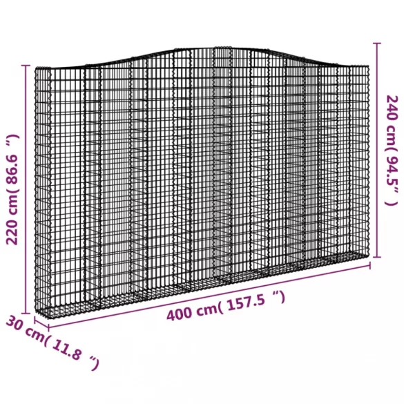 4 db íves horganyzott vas gabion kosár 400x30x220/240 cm