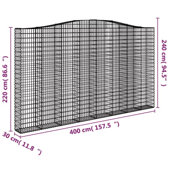 6 db íves horganyzott vas gabion kosár 400x30x220/240 cm