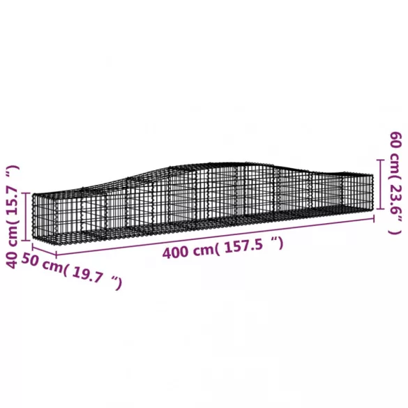 5 db íves horganyzott vas gabion kosár 400x50x40/60 cm