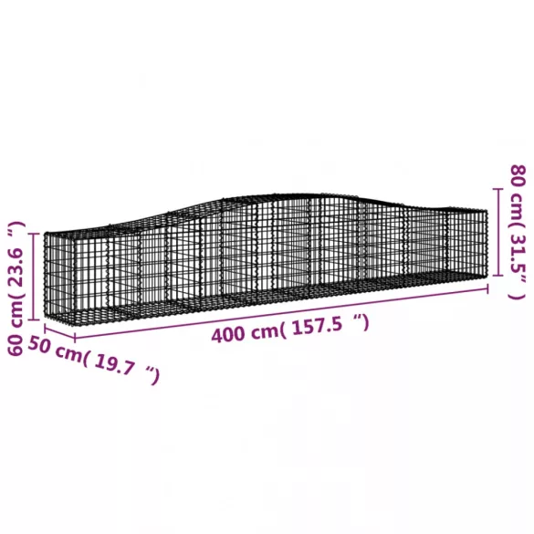 2 db íves horganyzott vas gabion kosár 400x50x60/80 cm