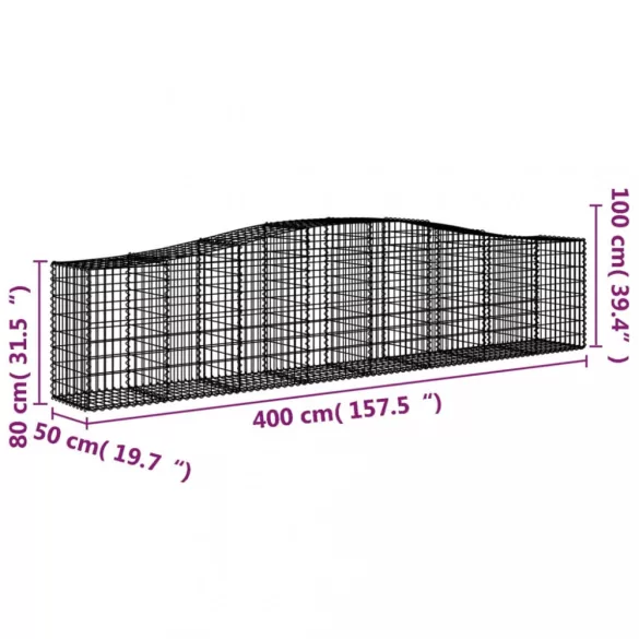 3 db íves horganyzott vas gabion kosár 400x50x80/100 cm