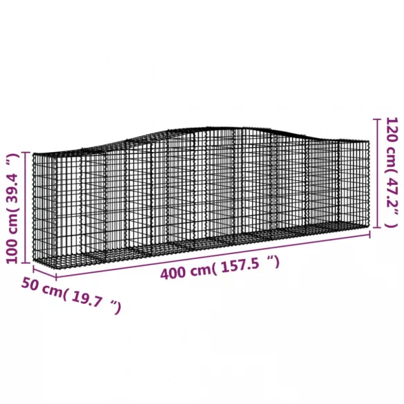 6 db íves horganyzott vas gabion kosár 400x50x100/120 cm