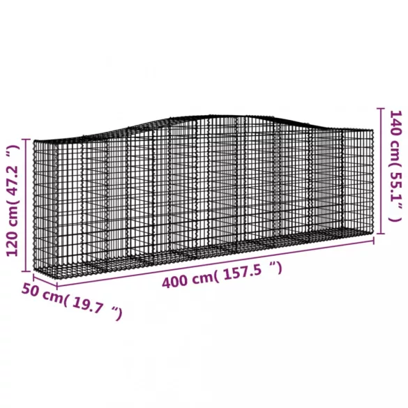 15 db íves horganyzott vas gabion kosár 400x50x120/140 cm