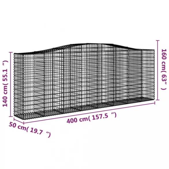 4 db íves horganyzott vas gabion kosár 400x50x140/160 cm