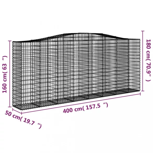 5 db íves horganyzott vas gabion kosár 400 x 50 x 160/180 cm