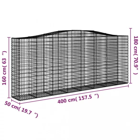 6 db íves horganyzott vas gabion kosár 400x50x160/180 cm