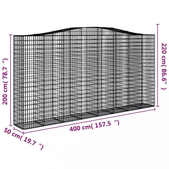 3 db íves horganyzott vas gabion kosár 400x50x200/220 cm