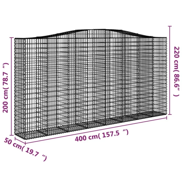 8 db íves horganyzott vas gabion kosár 400x50x200/220 cm
