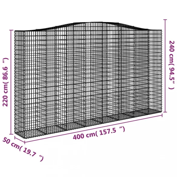 2 db íves horganyzott vas gabion kosár 400x50x220/240 cm