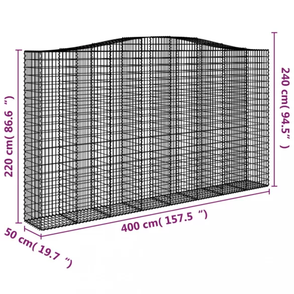 4 db íves horganyzott vas gabion kosár 400x50x220/240 cm