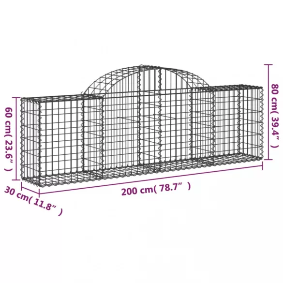 13 db íves horganyzott vas gabion kosár 200x30x60/80 cm