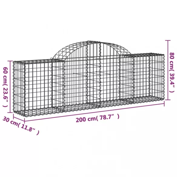 15 db íves horganyzott vas gabion kosár 200x30x60/80 cm