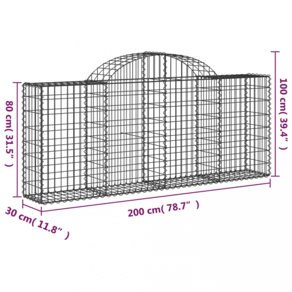 13 db íves horganyzott vas gabion kosár 200x30x80/100 cm