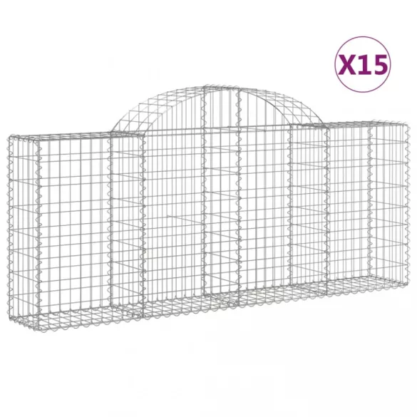 15 db íves horganyzott vas gabion kosár 200x30x80/100 cm