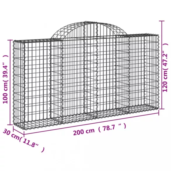 2 db íves horganyzott vas gabion kosár 200x30x100/120 cm
