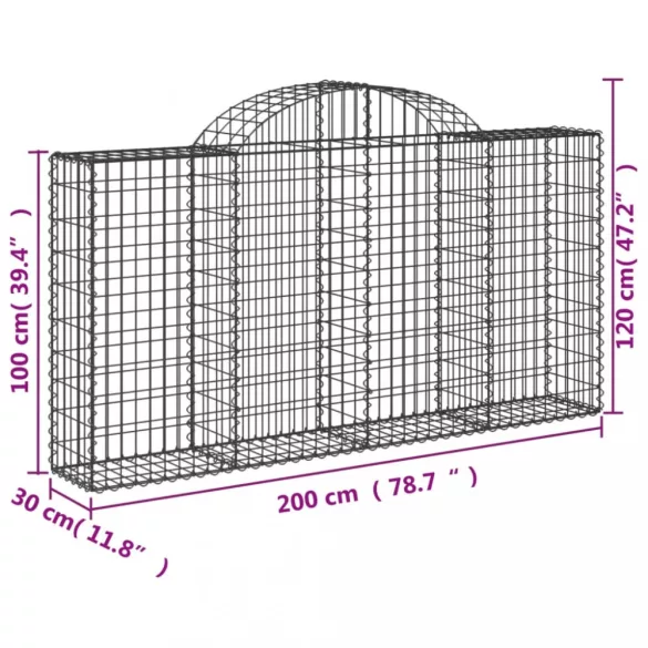 11 db íves horganyzott vas gabion kosár 200x30x100/120 cm